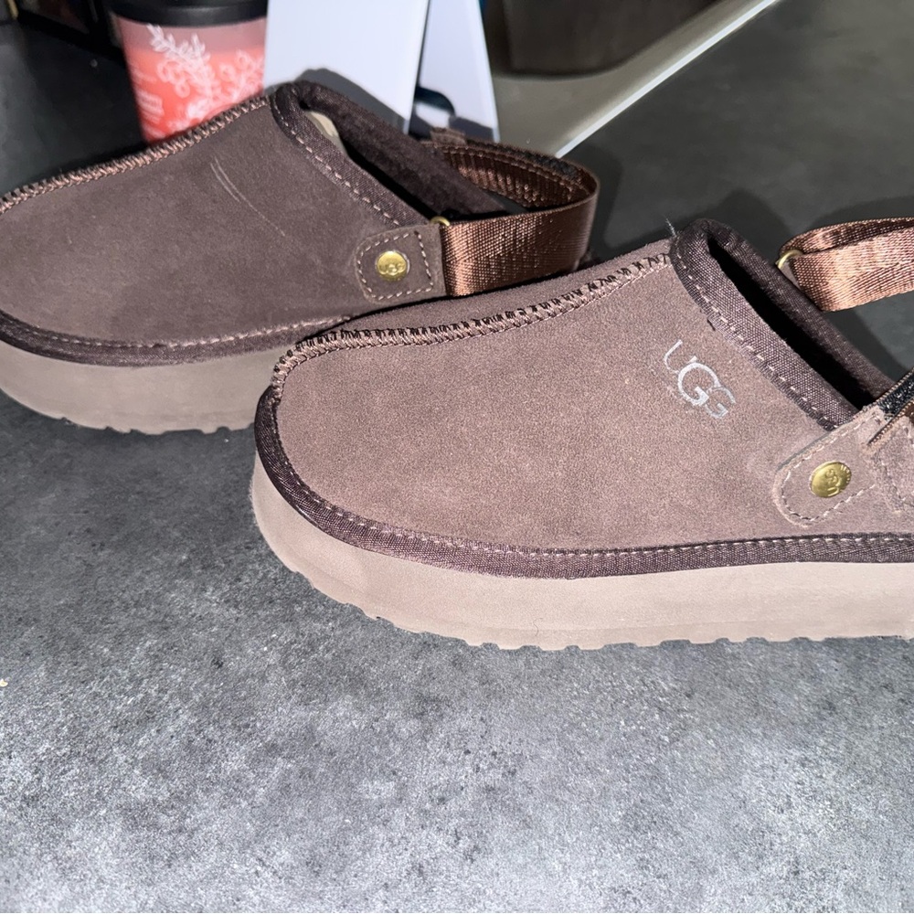 Beautiful, dark suede platform clogs